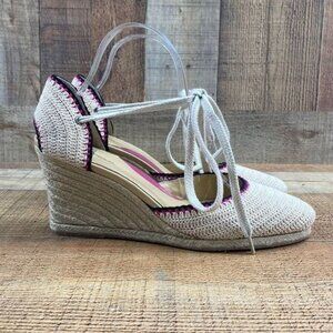 Via Spiga Lenox Macrame Ankle Wrap Wedge Espadrille Tie Crochet Shoes Womens 10M